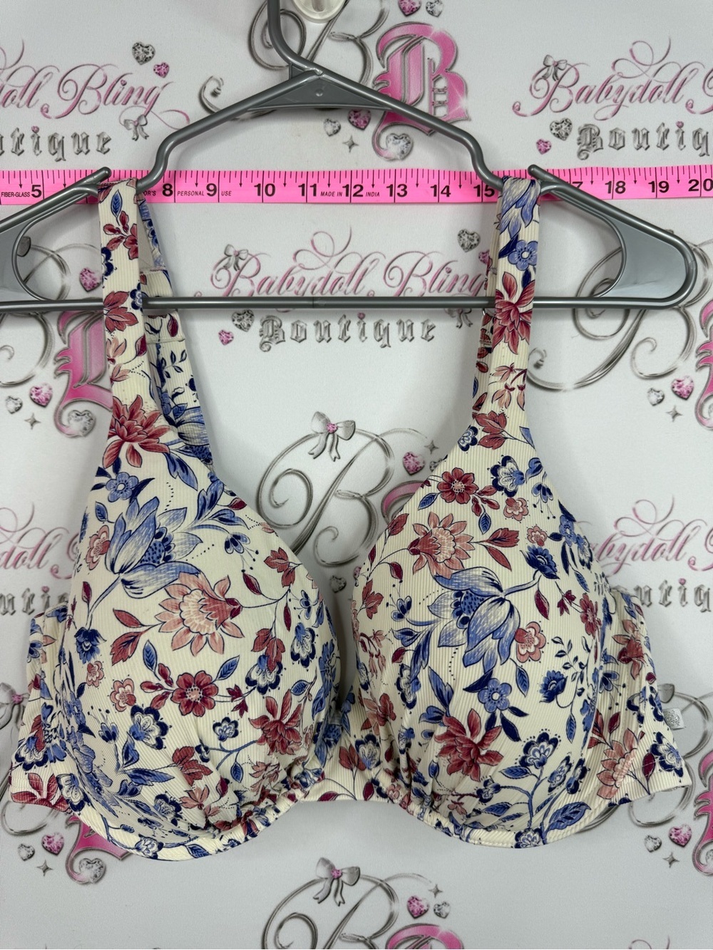 La Vie En Rose aqua bikini top Floral Underwire Bra in Cream, Blue & Pink